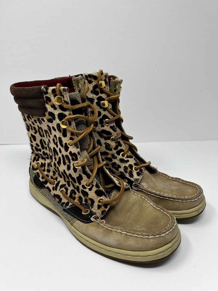 Sperry Hikerfish Brown Leather Leopard Lace Up Ankle Boot Sz Sperry Hikerfish Brown Leather Leopard Lace Up Ankle Boot Sz