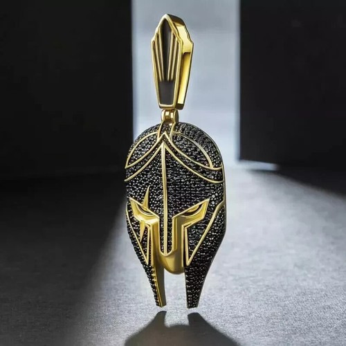 2.00 CT Round Cut Simulated Black Diamond Mask Pendant 14K Yellow Gold Plated - Picture 3 of 5