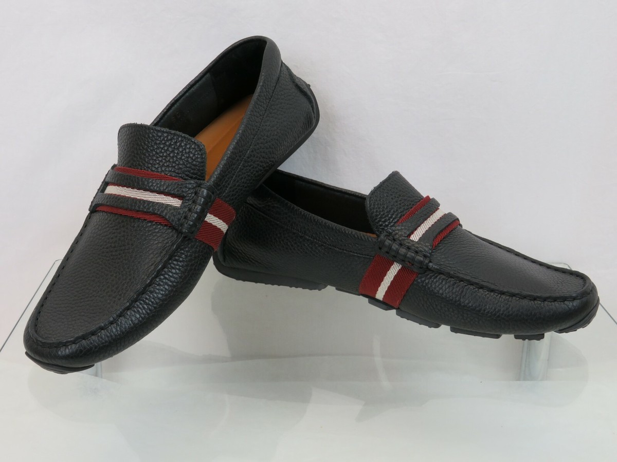 BALLY PIETRO BLACK GRAINED LEATHER WEB LOGO PENNY LOAFERS 8 EEE US 41 ITALY Etro Penny Black True Glove Loafer — Robert Zur main image 4