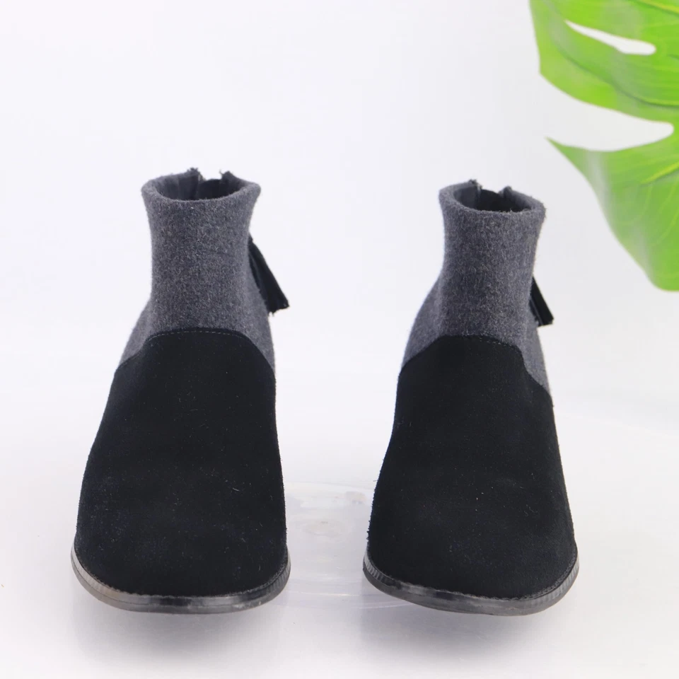 Toms Women's Lacy Boot Size 8 Block Heel Black Suede Gray Wool Bootie Comfy Boho - Imagem 3 de 4