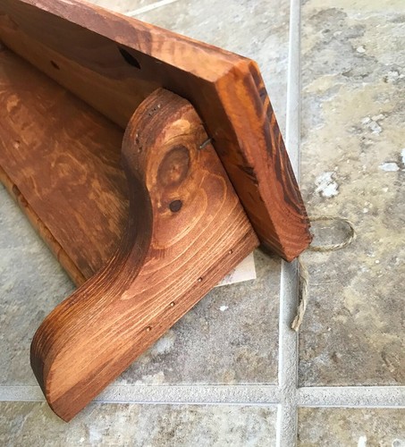 Vintage Style Farmhouse Harvested Hand Crafted 16" Wormy Pine Wood Wall Shelf - Picture 9 of 19