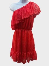 $100 Free People Women's Red One-Shoulder Floral Lace Dress Size 4