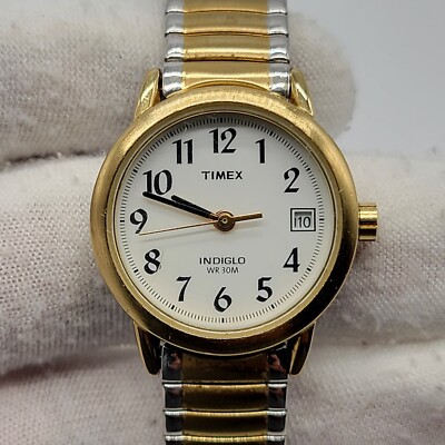 Timex Indiglo Women Watch 25mm Date Indicator Two Tone Stretch Band, Runs