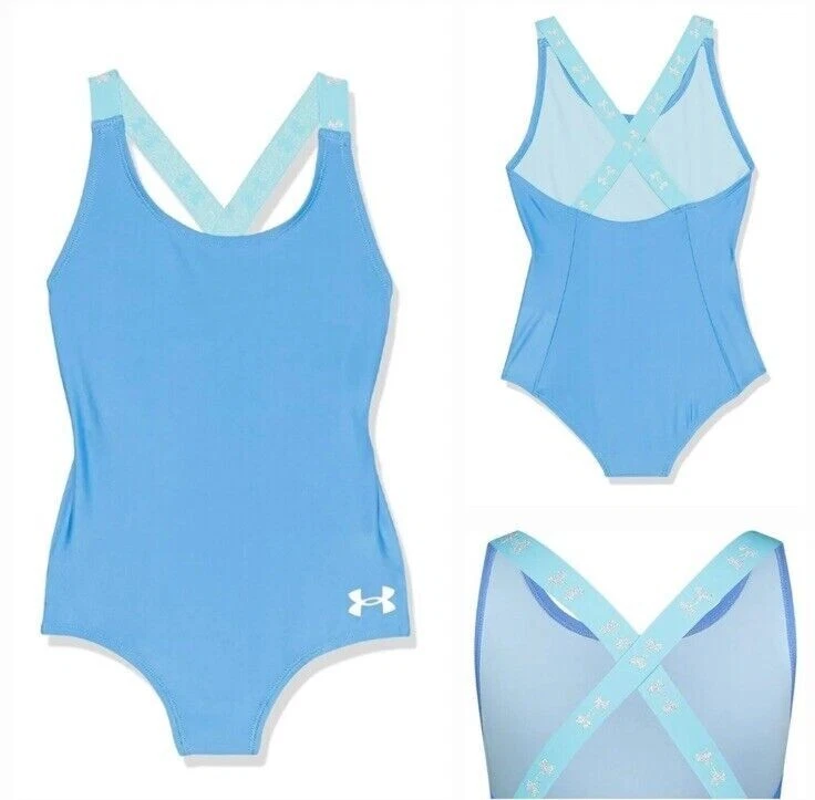 Under Armour L143244 Girls Blue Logo Racer One Piece Swimsuit Size 12 - Image 2 of 4