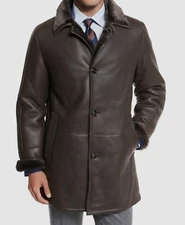 $2495 Gallotti mens Brown Leather / Shearling Fur Jacket Coat-Eu 54/US 44 Large