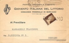 D2210) GIL PNF COMANDO FEDERALE BERGAMO SU 10c. UFFICIO R. MARINA 1942 XX