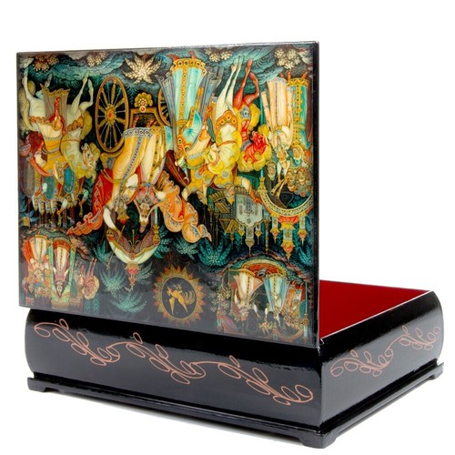 Pushkin Fairytale Jewelry Box Lacquer Keepsake Russian Trinket Box 5"x7" - Picture 7 of 7