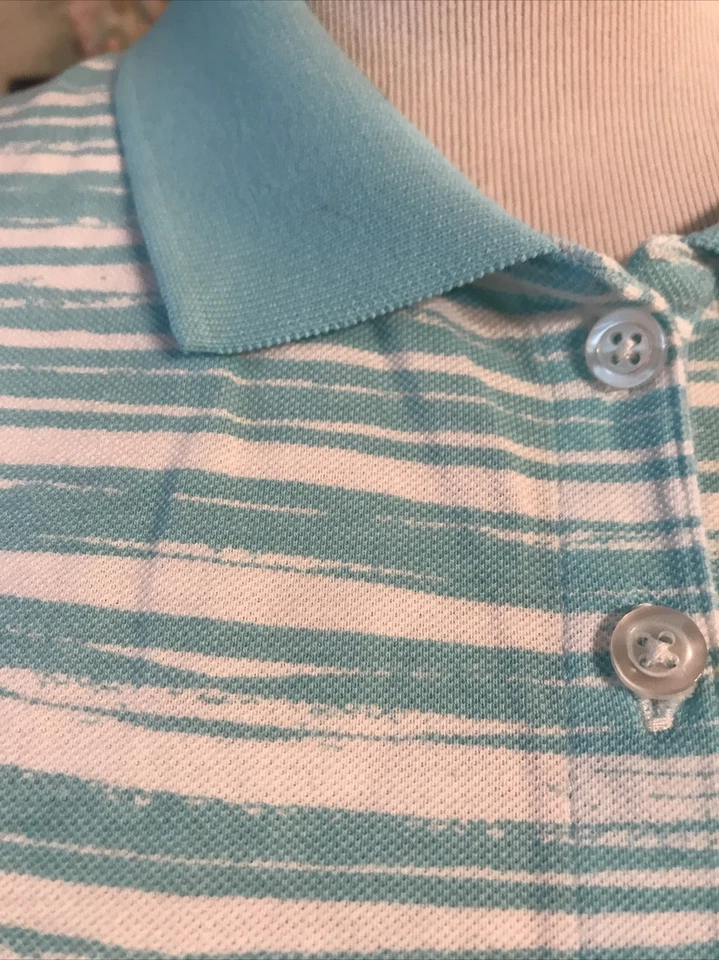 NWOT Kim Rogers Women's Polo Shirt Turquoise & White Stripe Size LARGE - Image 3 of 4