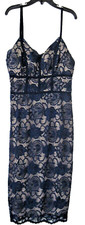 B. DARLIN~Womens Size 0~Dress~Navy Blue~Lace Overlay~Sleeveless~Center Zipper