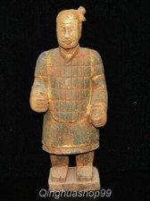 10.4" Chinese Old  Jade Carved Stand Human Man Terra Cotta Warriors Sculpture