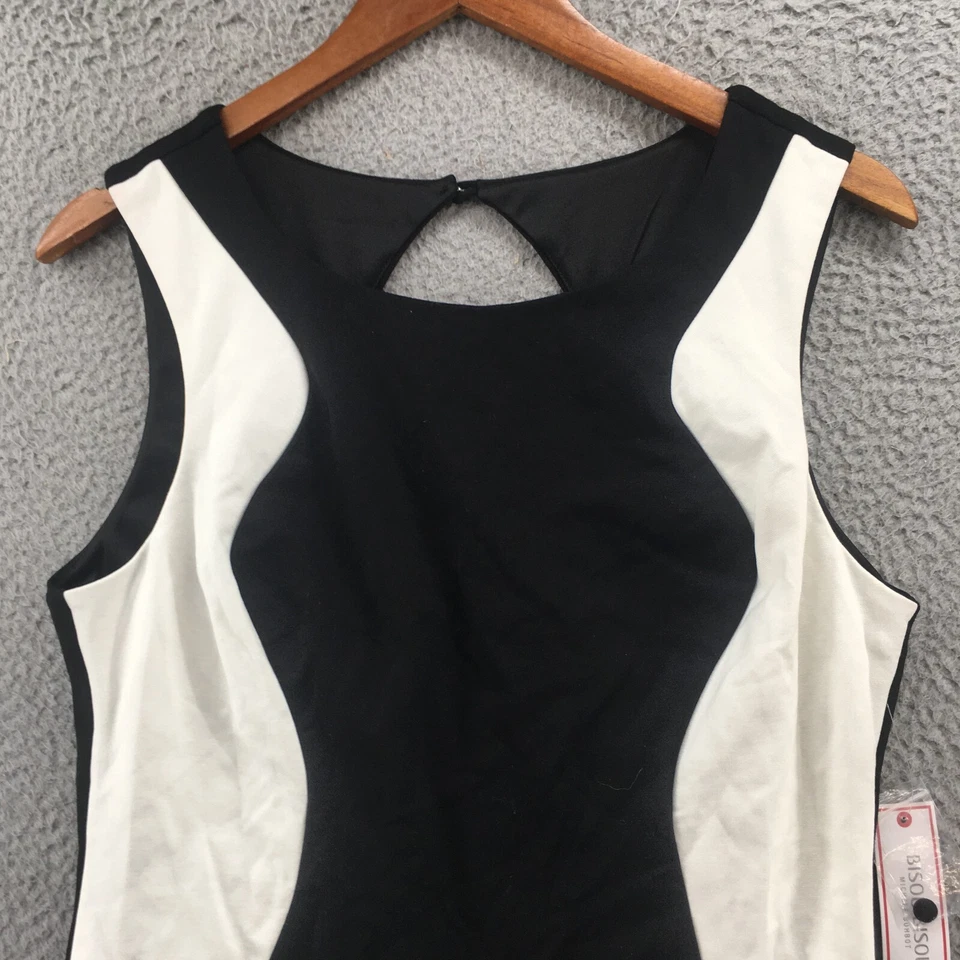 Bisou Bisou Midi 连衣裙女式 14 黑色白色无袖圆领纽扣休闲 — 第 2/4 张图片