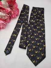 Venezia By Italy 100 Silk Neck Tie Black With Gold Gondola boat Repeating