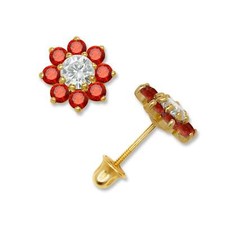 14K Yellow  White Gold Large Beautiful CZ Flower Stud Earrings for Women