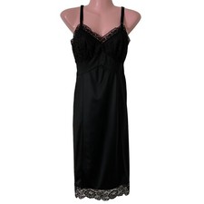 Vintage Adonna Full Slip Women's Size 34 Black Nylon Lace Bodice and Hem Pin-up
