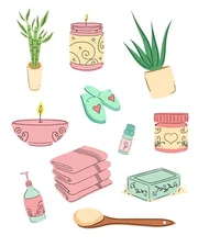 cute selfcare items sticker sheet, scrapbooking, laptop, planner, cups