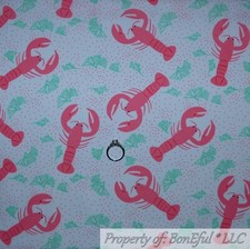 BonEful FABRIC FQ Cotton Quilt White Pink Lobster Fish Ocean Water Sea Beach Boy