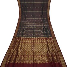 Vintage Burgundy Dual Tone Sarees 100 Pure Silk Zari Handwoven Sari 5YD Fabric