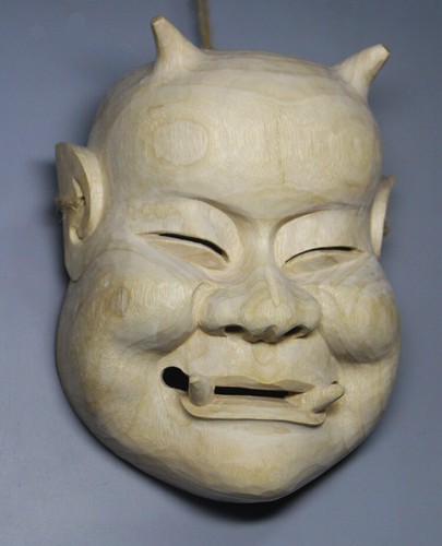 19x15.5x6.3CM Hand Carved Japanese Noh Helmet Prop Faceshell Decoration Gift - Picture 2 of 3