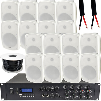 1600W LAUTES Outdoor Bluetooth System 16x Weiß Lautsprecher Wetterfest Musik Player