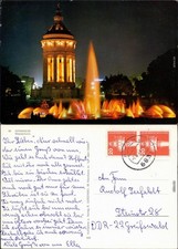 Ansichtskarte Mannheim Wasserturm - nachts beleuchtet 1976
