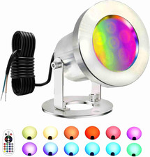 LED Pond Lights with Remote Control, 6W SS316 Stainless Steel RGB Underwater Fou