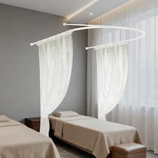 Room Divider Rod Privacy U-Shaped Room Divider Rod with Ceiling Support,White.