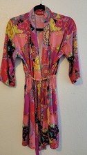 Josie Natori Kimono Short Bathrobe Robe Vibrant Pink Paisley Size Small Preowned