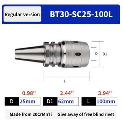 Carbon Steel Ordinary BT30-C25-100L ollet Holder CNC Drill Chuck Self Tightening