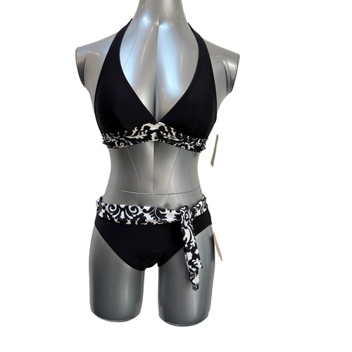 Neu mit Etikett Tommy Bahama Tahaana Damast Bikini-Set Damengröße XS schwarz weiß