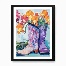 Oil Painting Of Colourful Flowers A Framed Wall Art Poster Canvas Print Picture
