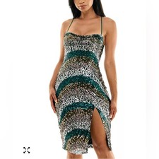 City Studio Sequin Midi Dress Size 0 NWT Green Gold Silver Sparkle Party Glam