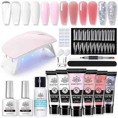 BORN PRETTY Polygel Starter Set UV Lampe 6 Farben Nagelset Gelnägel Starterset