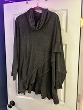 Women s Gray Hooded Knit Pullover Poncho Swea...