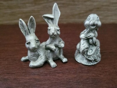 Two Bunny Rabbit Vintage Hudson Pewter Noah's Ark & Farm Figurines