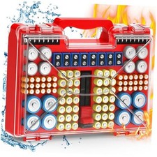 2025 Upgraded Large Battery Organizer Storage Case with Tester, Holds Red