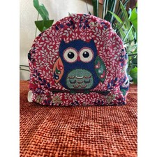 Vtg 90s Boho Owl Tapestry Mini Backpack Red Floral Woven Small Rucksack