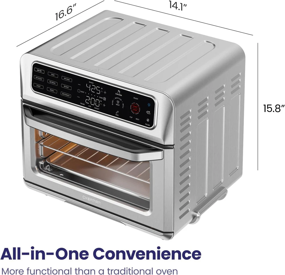 12-in-1 Stainless Steel Air Fryer Toaster Oven Combo with Probe Thermometer 12-in-1 Stainless Steel Air Fryer Toaster Oven Combo with Probe Thermometer