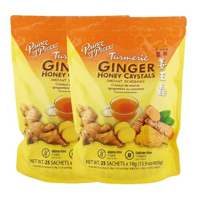 Pack of 2 Ginger Honey Crystals, Turmeric, Caffeine Free, 25 Sachets