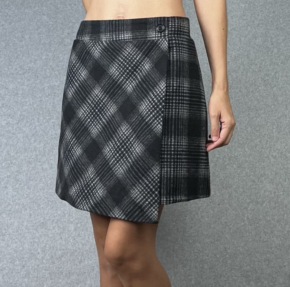 All About Eve Skirt Womens 10 Wool Blend Plaid Check Mini Wrap Preppy Academia