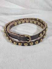 Skinny Brown Leather Studded Womens Belt