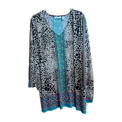 Susan Graver Top 3X Pet Printed Liquid Knit Multicolor Embellished Southwest