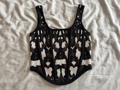 Express Corset Square Neck Cropped Sweater Tank Top Tee Shirt Animal Print XS