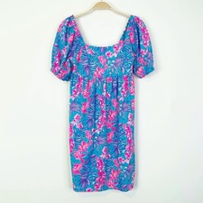 Lilly Pulitzer Delaney Short Puff Sleeve Dress Cumulus Blue Orchid Oasis sz 00