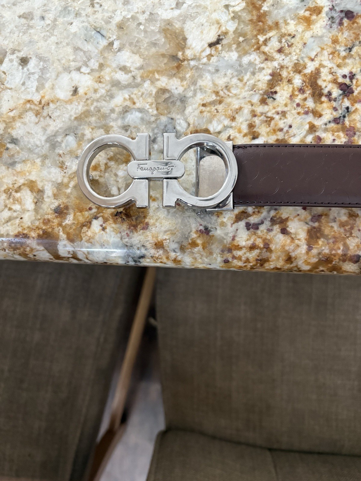 Salvatore Ferragamo Men's Double Gancini Buckle Leather Belt