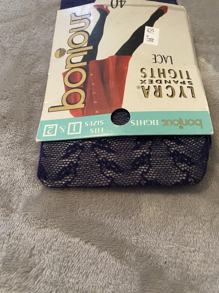 VTG Bonjour Lace Leggings Womens One Size Navy Blue 40 Denier Nylon Microfiber Foto 4 de 4