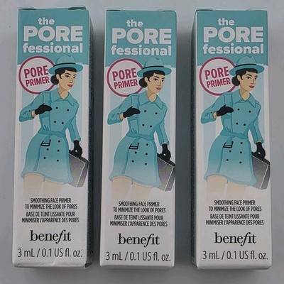 3x Benefit The POREfessional Smoothing Face Primer 3mL/0.1 fl.oz. TRIAL SIZE NIB