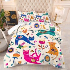 Cat Comforter Set Full : Cute Floral Cats Full Size Bedding Sets for Girls Ki...