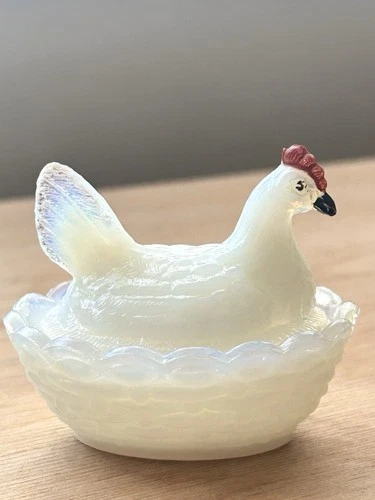 Antique Vallerysthal France Opaline Milk Glass Mini Hen On Nest Salt Cellar 🤍