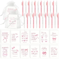 Christian Gifts Stationery Bulk - 72 Pink Bow Notebooks Pens Bible Verse Ball...