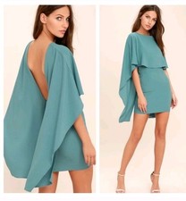 Lulus Womens The Best Is Yet To Come Dress Small Mini Cape Sleeve Backless Teal